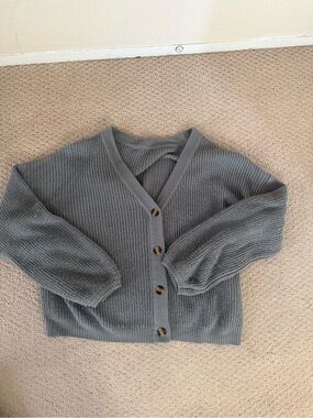 Source Unknown Blue-Gray V-Neck Button-Up Women's Cardigan